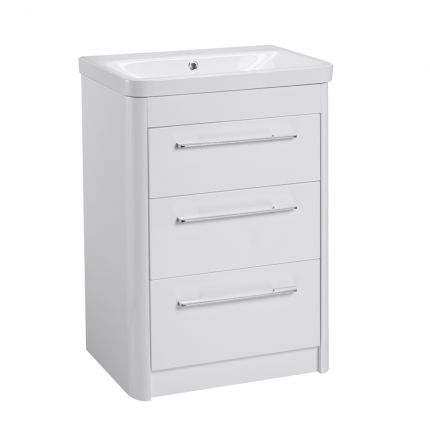Contour Freestanding 3 Drawer Wash Unit Gloss White Finish R2