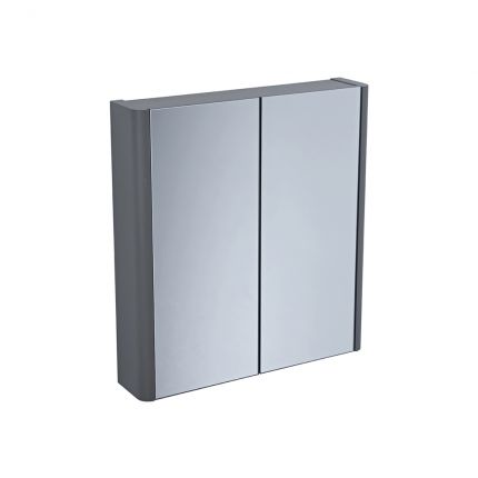 600mm Double Door Mirrored Cabinet Stone Grey R2 Bathrooms