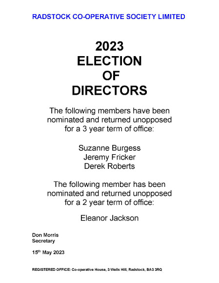 SIGN. ELECTION NOMINEE DETAILS - UNOPPOSED 2023