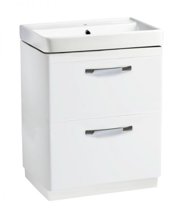 Compass 600mm Double Drawer Freestanding Unit Gloss White